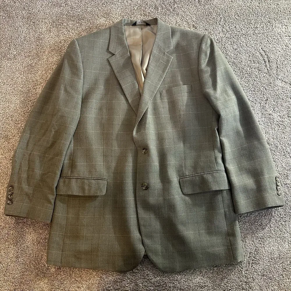 Jos A Bank Sport Coat Mens Size 46R Silk Wool Windowpane Plaid Blazer